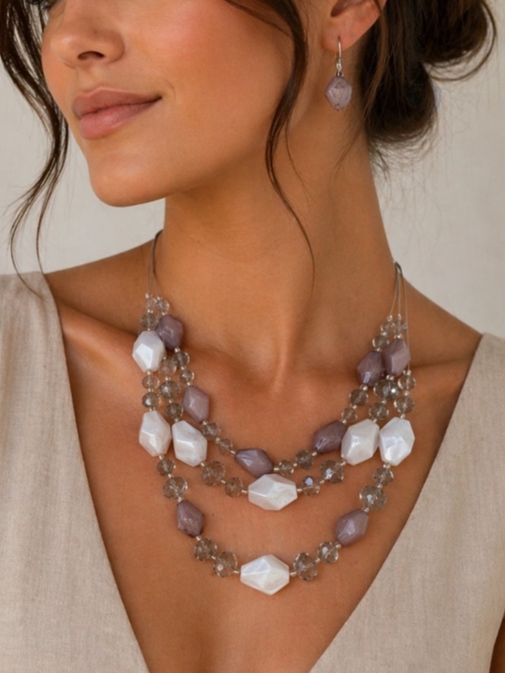 Lavender and White Necklace & Earrings